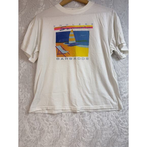 Vintage 80s Endless Summer Neon Beach Barbados Single Stitch T-Shirt Unisex M - Picture 1 of 11